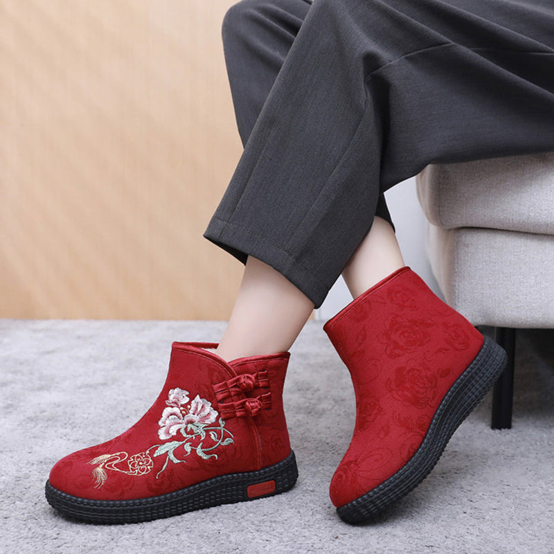 Women's Hand-Embroidered Warm Cotton Boots