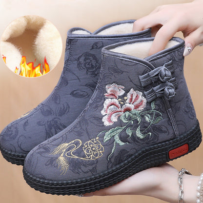 Women's Hand-Embroidered Warm Cotton Boots