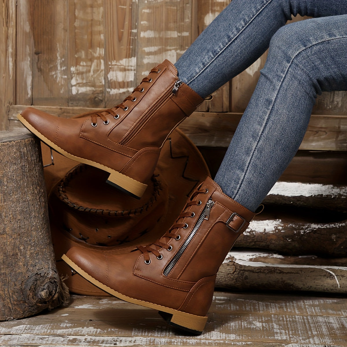 Women's Elegant Zipper Mid-Calf Leather Boots