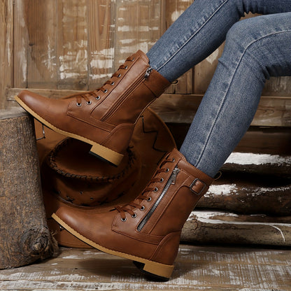 Women's Elegant Zipper Mid-Calf Leather Boots
