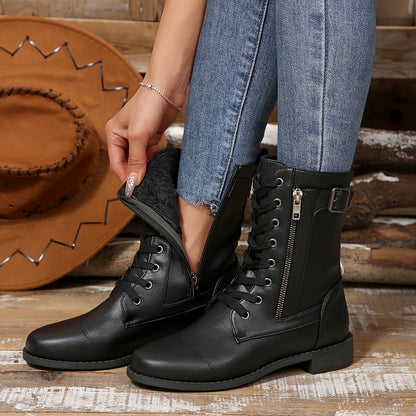 Women's Elegant Zipper Mid-Calf Leather Boots