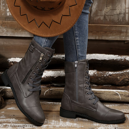 Women's Elegant Zipper Mid-Calf Leather Boots