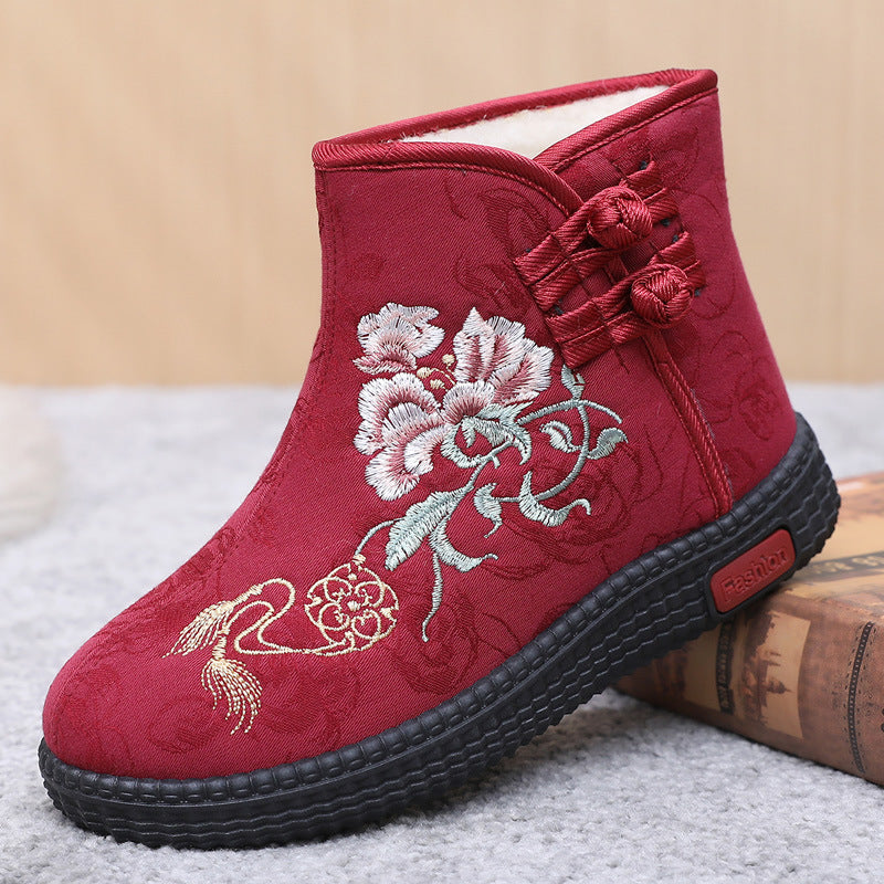 Women's Hand-Embroidered Warm Cotton Boots