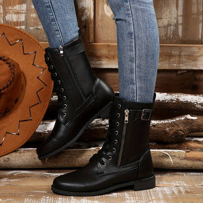 Women's Elegant Zipper Mid-Calf Leather Boots
