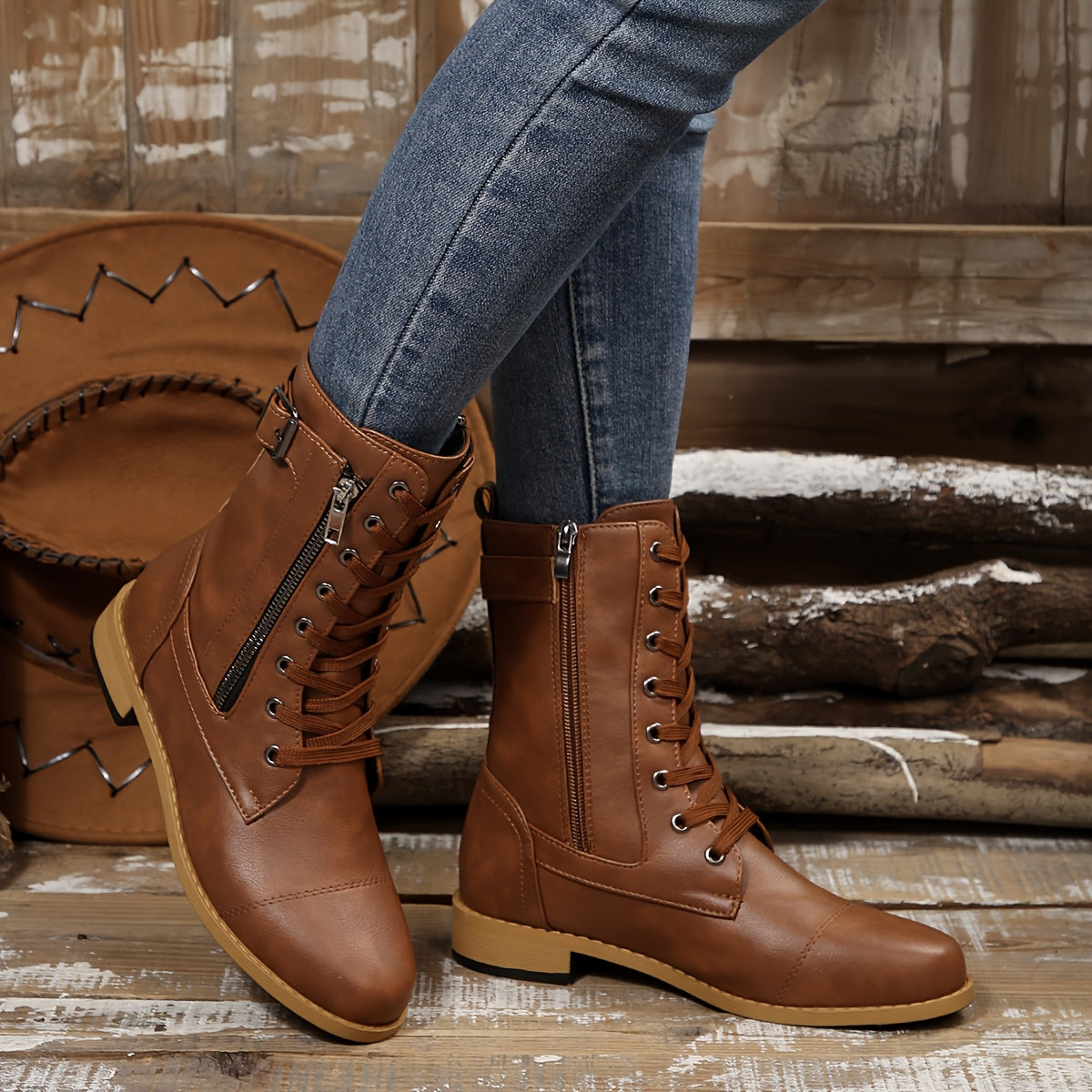 Women's Elegant Zipper Mid-Calf Leather Boots