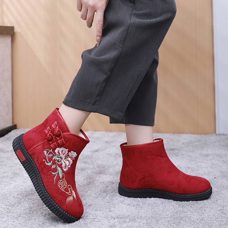 Women's Hand-Embroidered Warm Cotton Boots