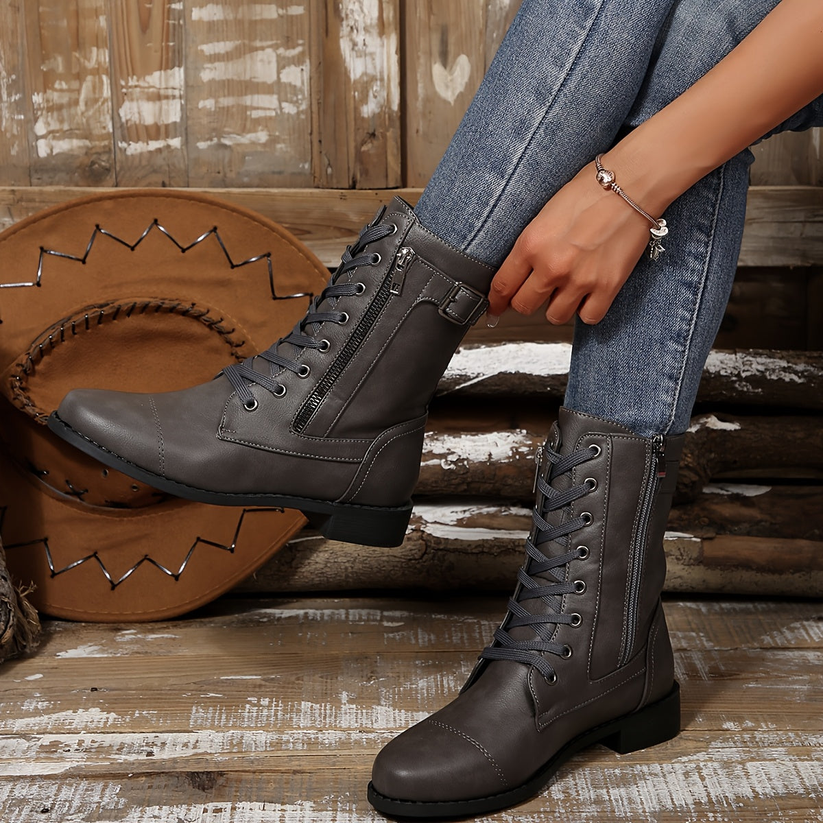 Women's Elegant Zipper Mid-Calf Leather Boots