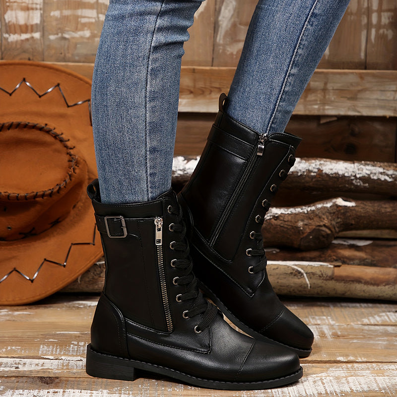 Women's Elegant Zipper Mid-Calf Leather Boots
