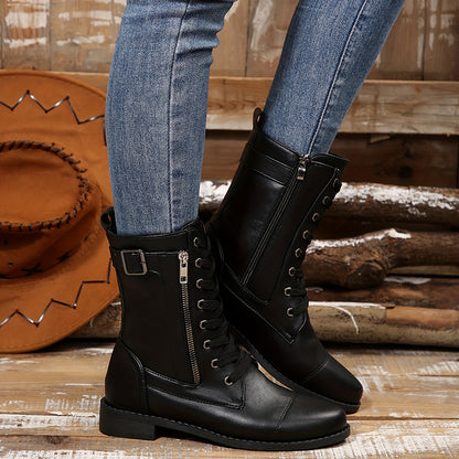 Women's Elegant Zipper Mid-Calf Leather Boots