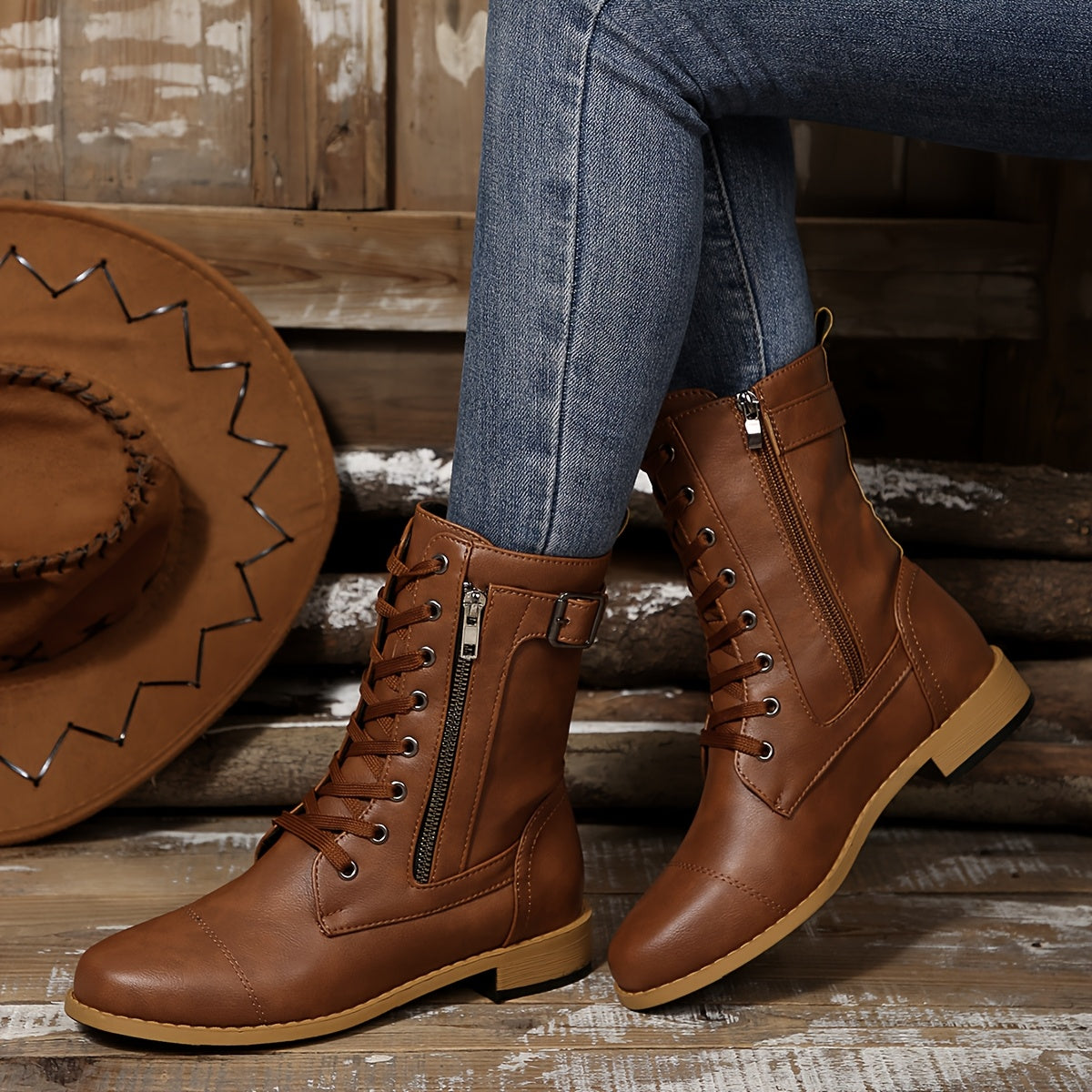 Women's Elegant Zipper Mid-Calf Leather Boots