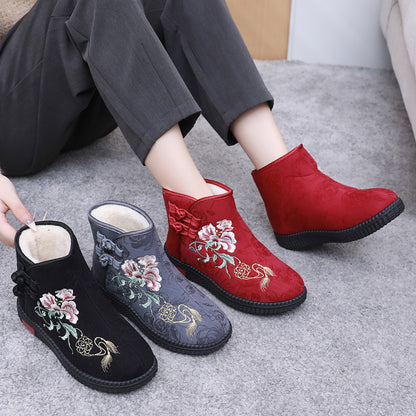 Women's Hand-Embroidered Warm Cotton Boots