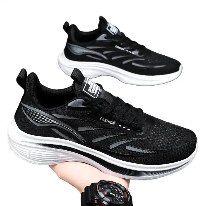 Men’s All - Day Comfort Sneakers | Soft Cushioning + Grippy Outsole | Black/White - Flyon