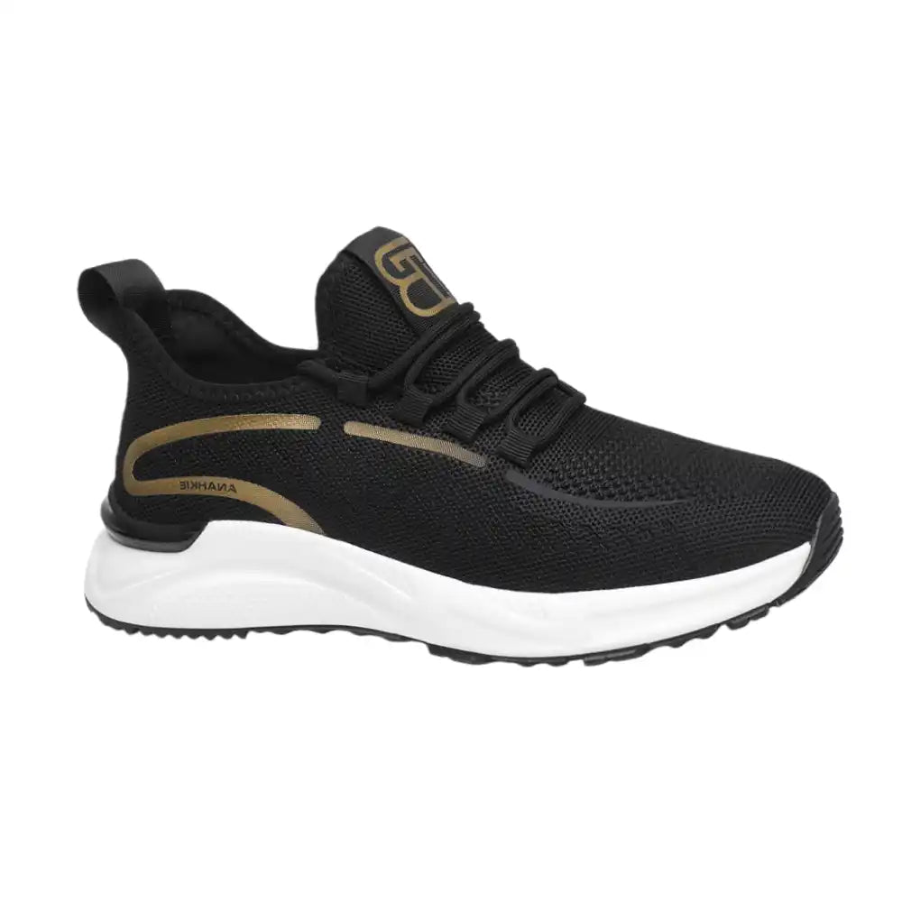 Men’s Black & Gold Walking Sneakers | Thick Cushioning + Grippy Sole - Flyon
