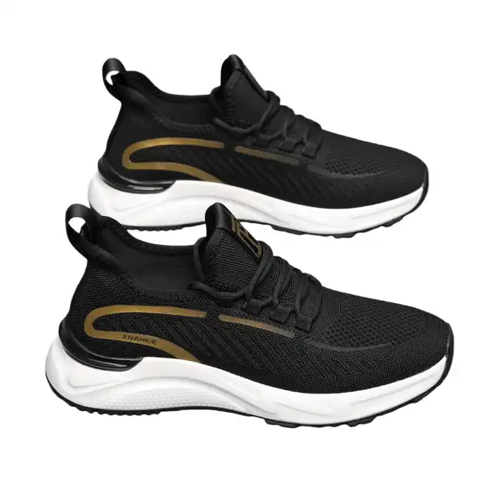 Men’s Black & Gold Walking Sneakers | Thick Cushioning + Grippy Sole - Flyon