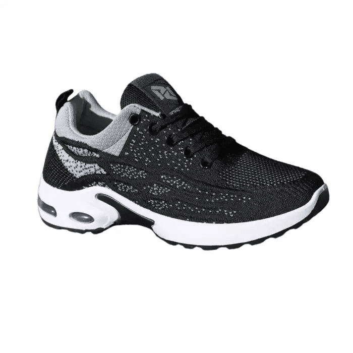 Men’s Breathable Knit Walking Sneakers | Cushioned Sole | Black/Grey - Flyon