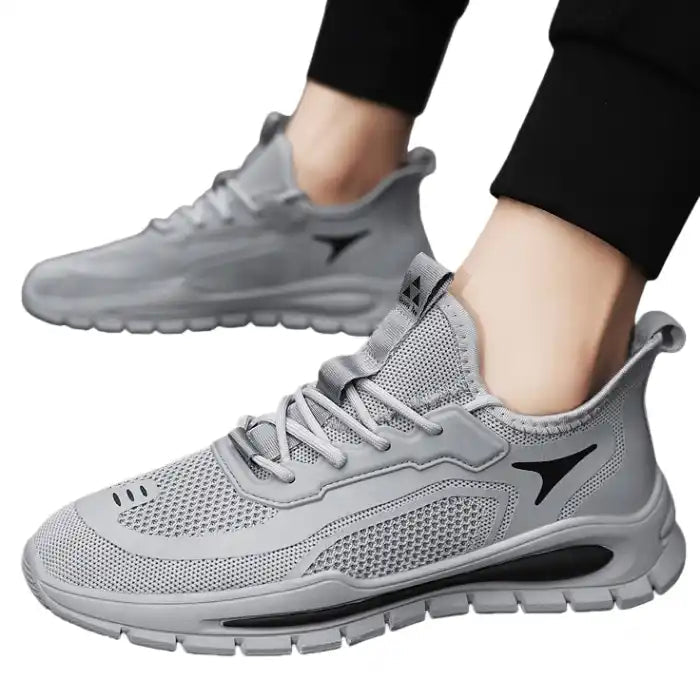 Men’s Breathable Mesh Walking Sneakers | Cushioned Sole | Grey - Flyon