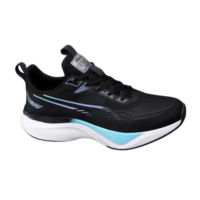 Men’s Cushioned Running Sneakers | Breathable Upper + Thick Sole | Black/Blue - Flyon