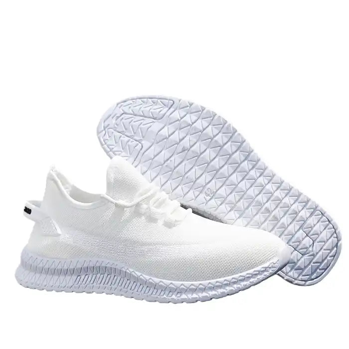 Men’s Everyday Running - Style Sneakers | Breathable Knit Upper + Thick Cushioning | White - Flyon