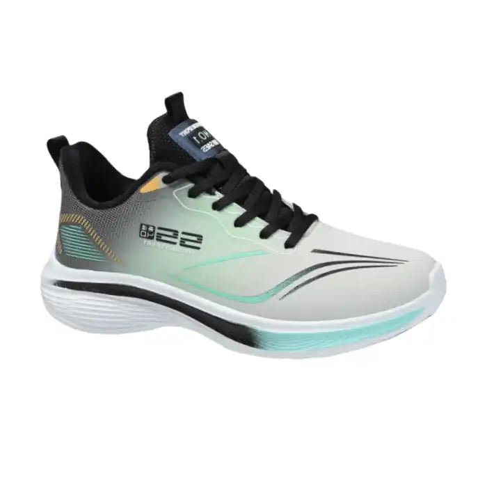 Men’s Gradient Knit Running - Style Sneakers | Cushioned Thick Sole | Grey/White - Flyon