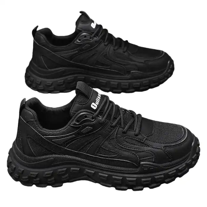Men’s Trail - Inspired Walking Sneakers | Thick Lug Sole | All Black - Flyon