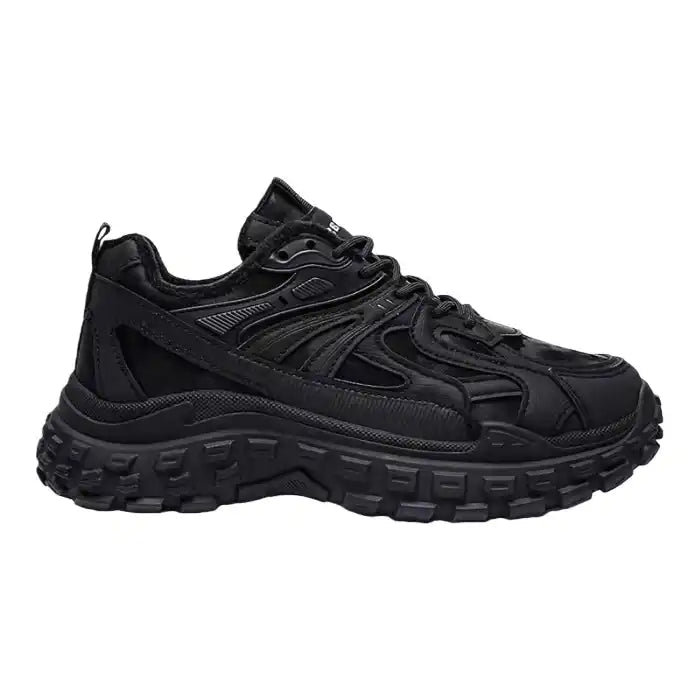 Men’s Trail - Inspired Walking Sneakers | Thick Lug Sole | All Black - Flyon
