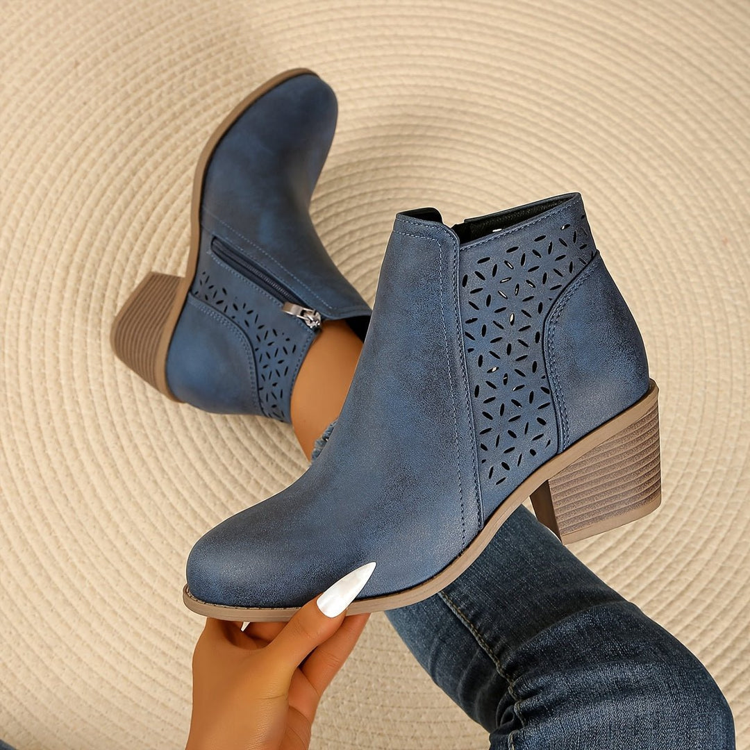 Women's Chunky Mid - Heel Slip - On Leather Orthopaedic Ankle Boots - Flyon