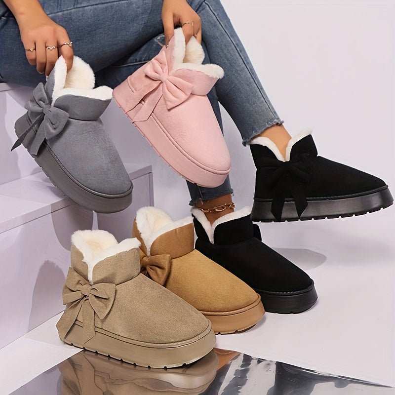 Women's Elegant Bow - Adorned Cozy Plush - Lined Snow Boots - Flyon