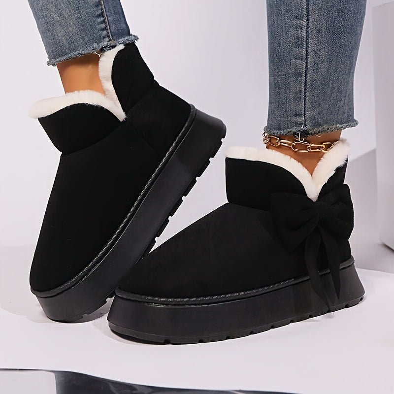 Women's Elegant Bow - Adorned Cozy Plush - Lined Snow Boots - Flyon