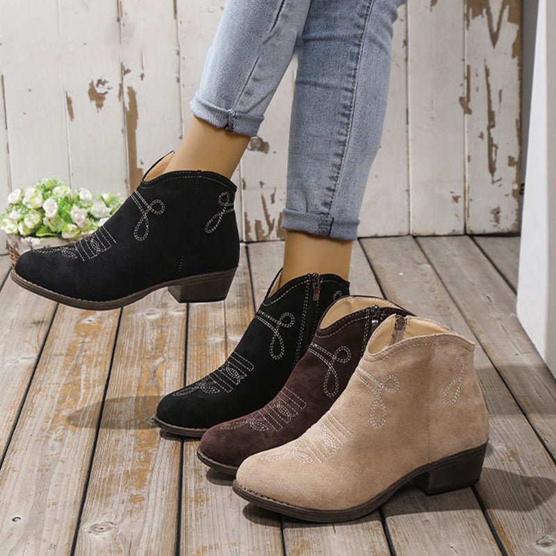 Women's Fashion Chunky Heeled Ankle Boots - Flyon