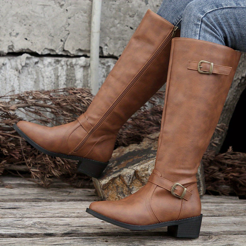 Women's Fashionable Genuine Leather Knee - High Boots - Flyon