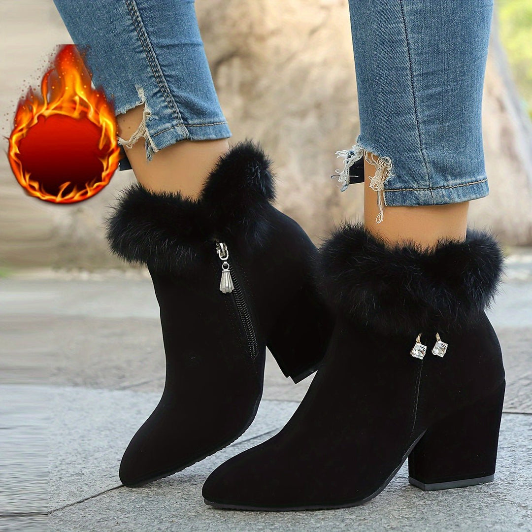 Women's Fashionable Warm Heeled Ankle Boots - Flyon
