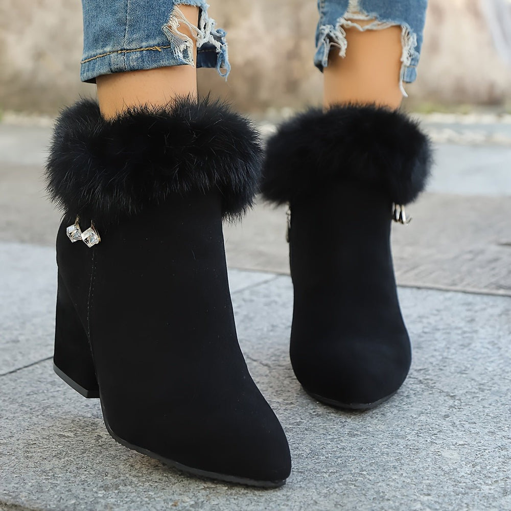 Women's Fashionable Warm Heeled Ankle Boots - Flyon