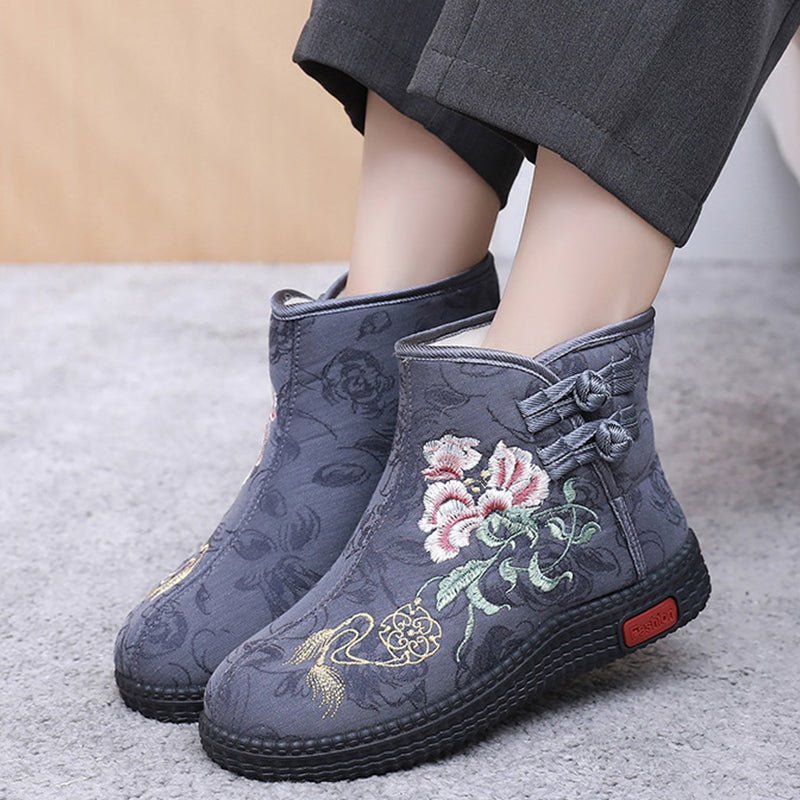 Women's Hand - Embroidered Warm Cotton Boots - Flyon
