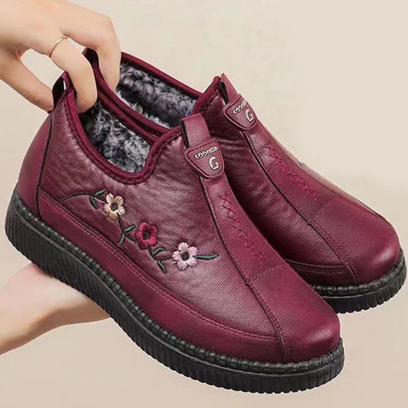 Women's Soft Leather Fleece - Lined Warm Casual Shoes - Flyon