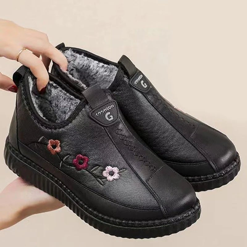 Women's Soft Leather Fleece - Lined Warm Casual Shoes - Flyon