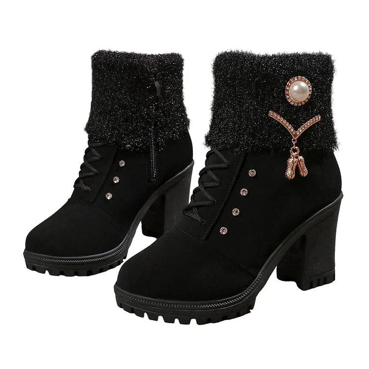 Women's Thick Warm Chunky Heel Boots - Flyon