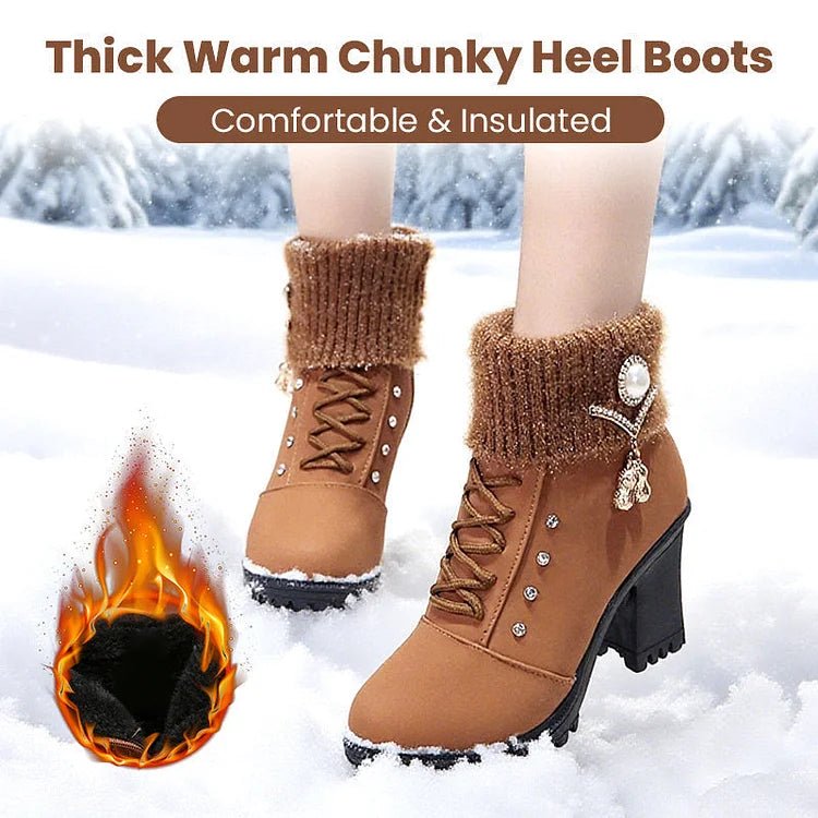 Women's Thick Warm Chunky Heel Boots - Flyon