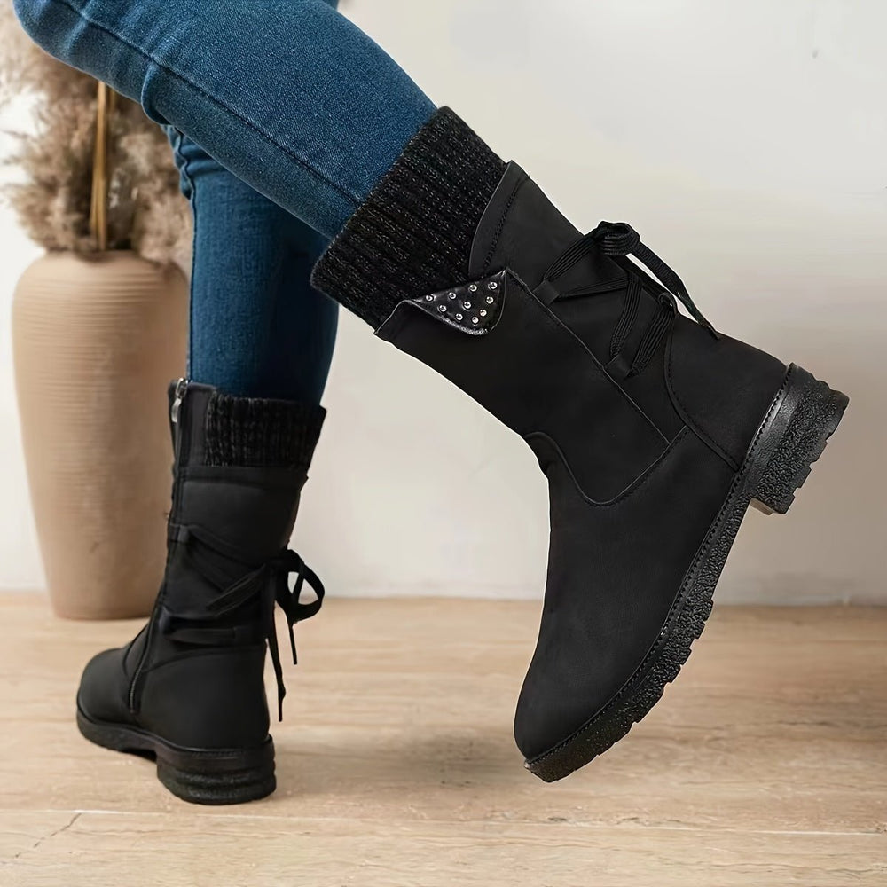 Women's Vintage - Style Warm Mid - Calf Boots - Flyon