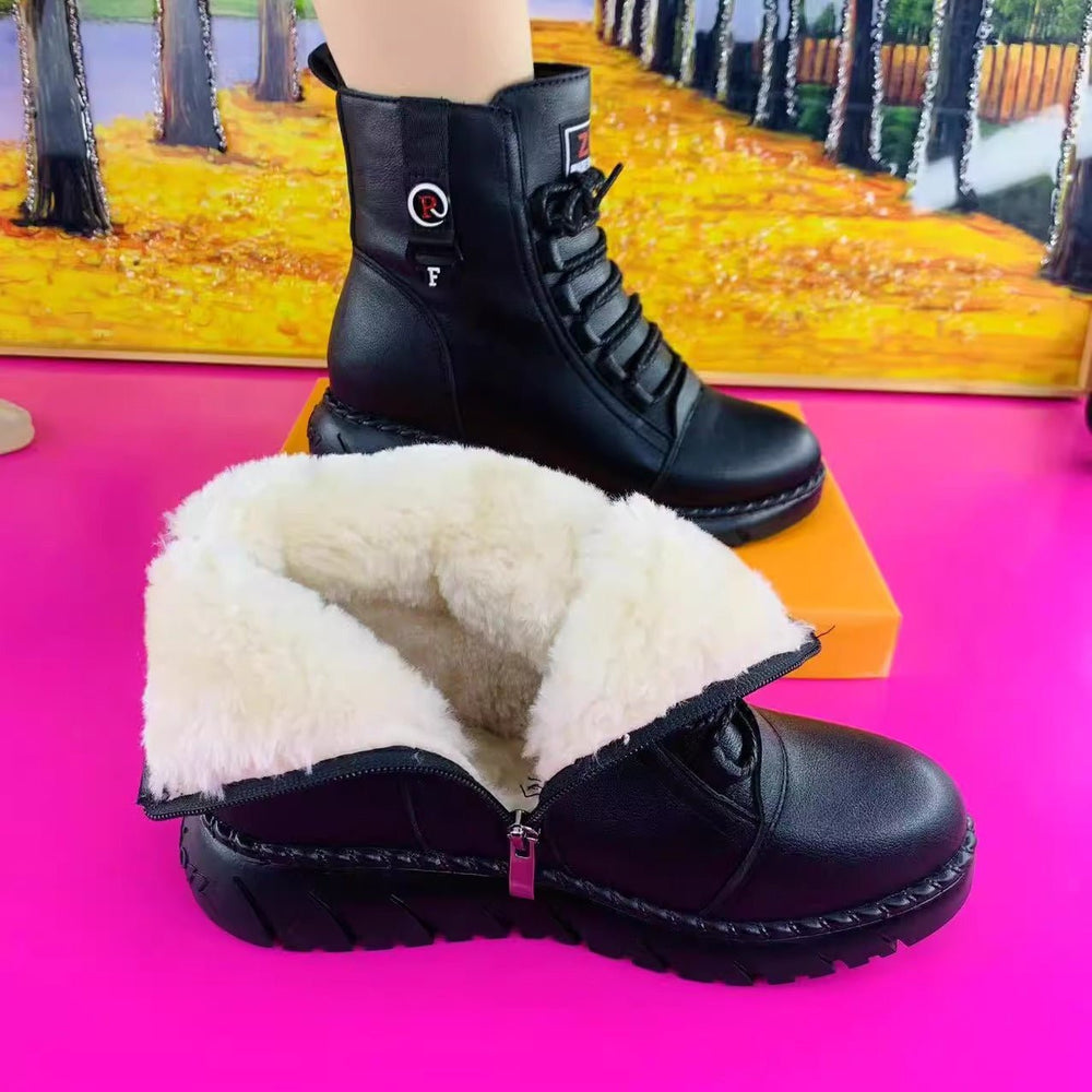 Women's Warm Non - slip Leather Ankle Boots - Flyon