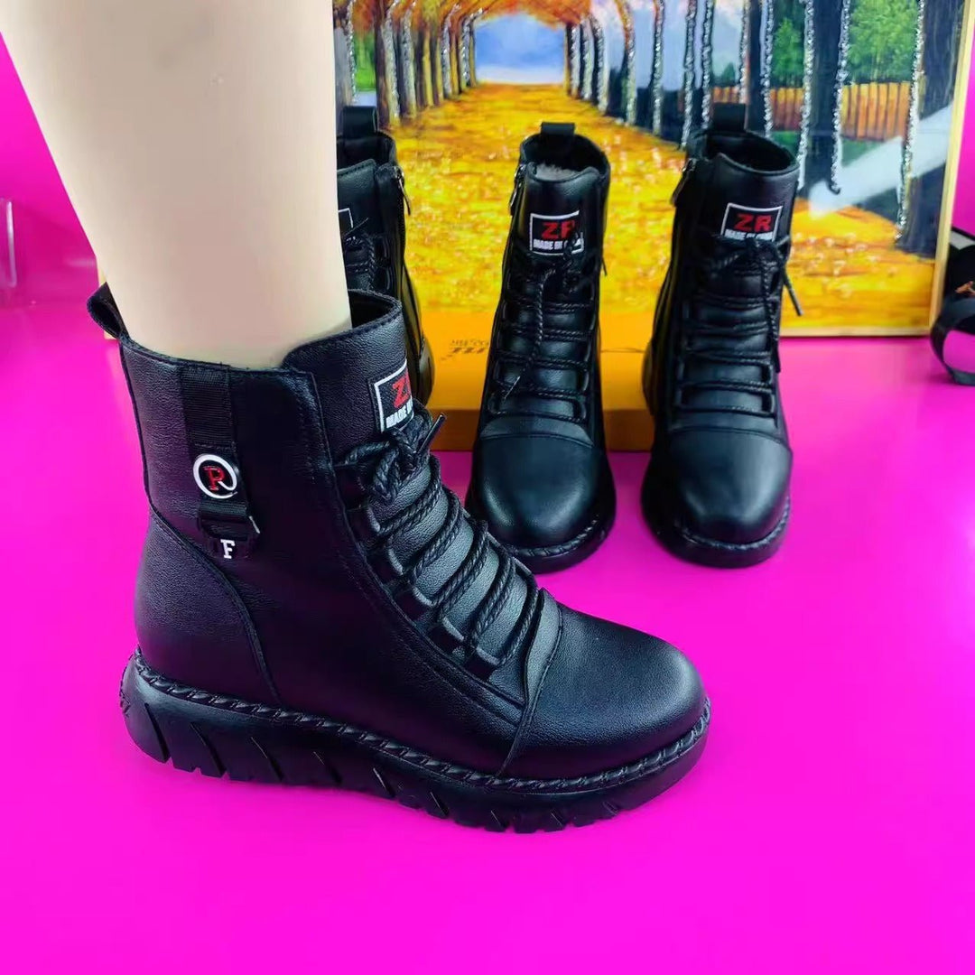 Women's Warm Non - slip Leather Ankle Boots - Flyon
